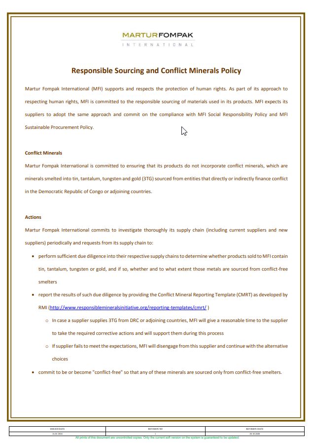Responsible Sourcing and Conflict Minerals Policy