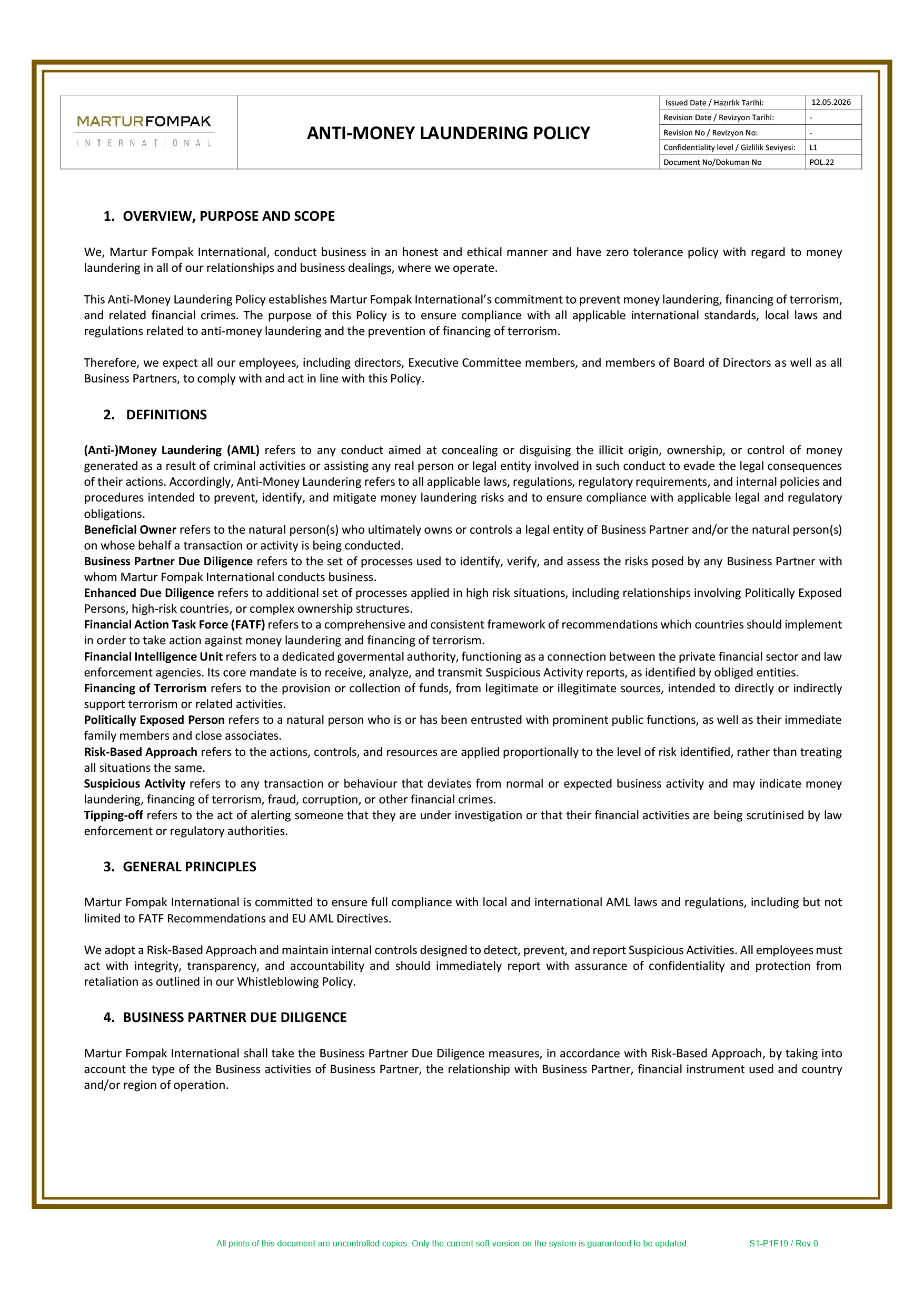 Anti-money Laundering Policy