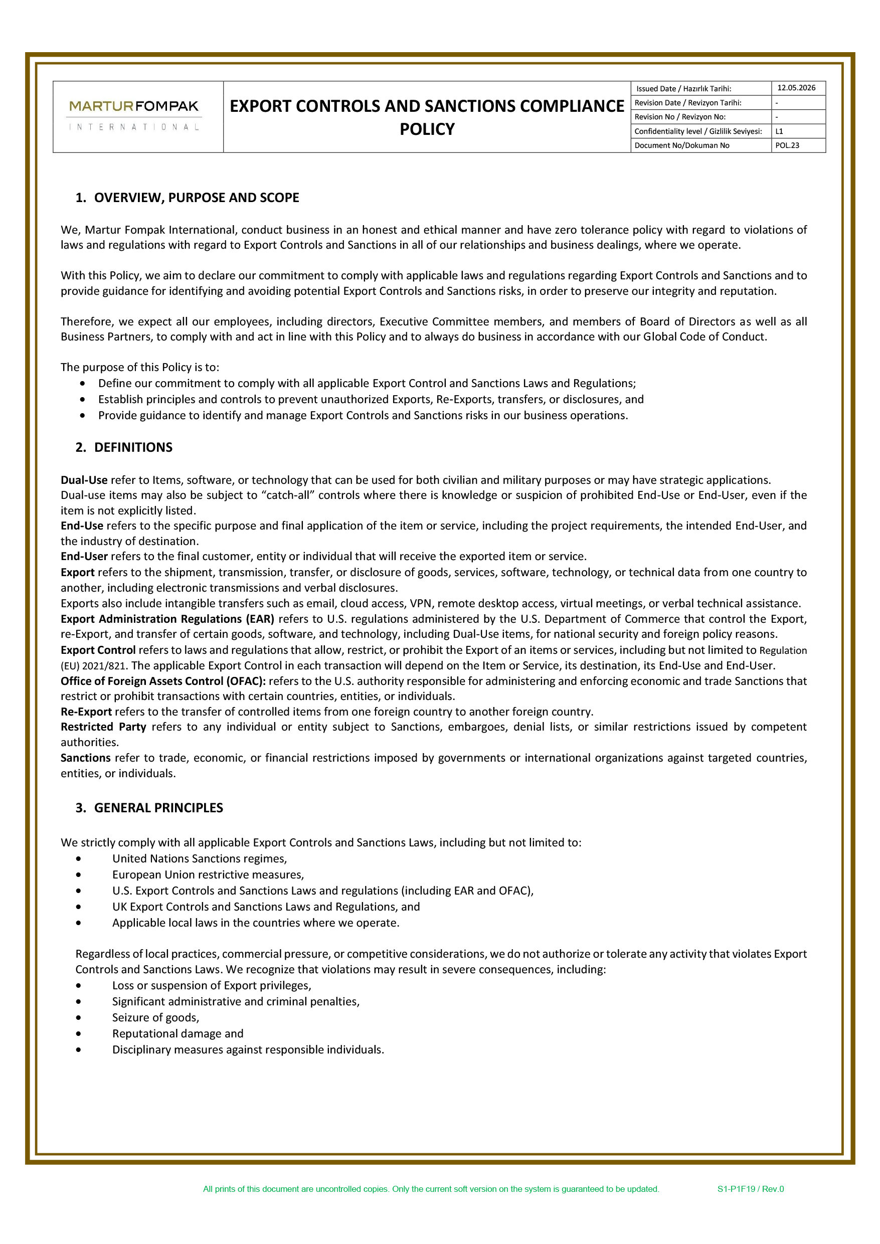 Export Controls and Sanctions Compliance Policy